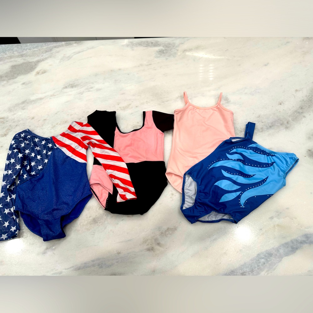 Bundle of 4 dance gymnastics leotards, girls size 6